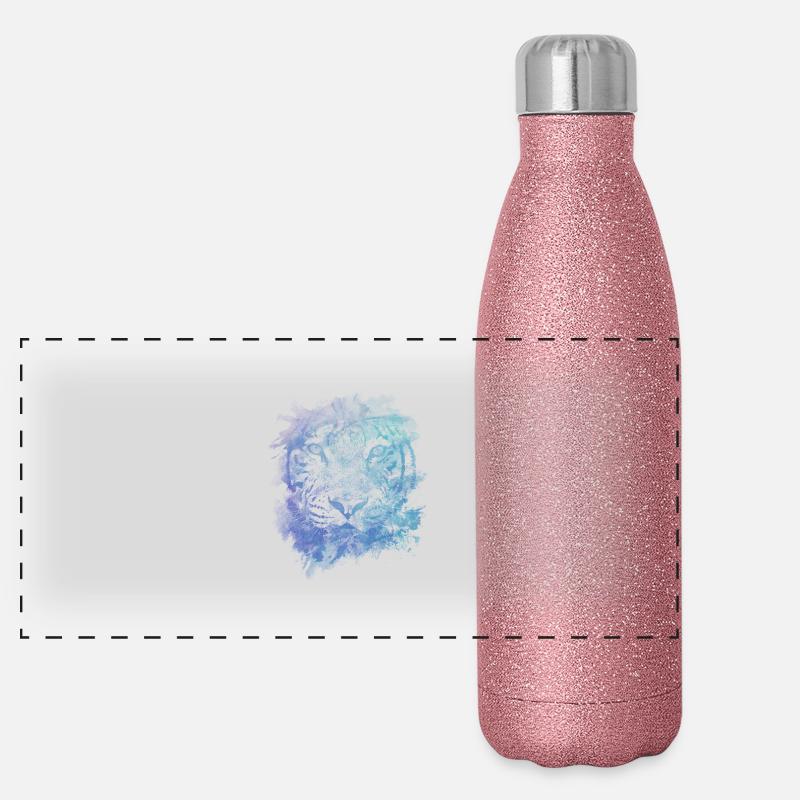 Tiger Face - Abstract Creative Watercolor Style Panoramic Glitter Thermal Bottle 500 ml