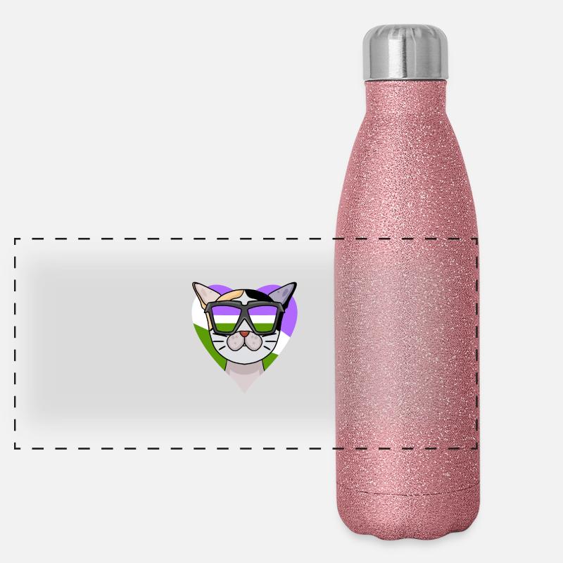 Genderqueer Chat Lgbt Bobtail japonais Gourde isotherme panoramique pailletée 500 ml