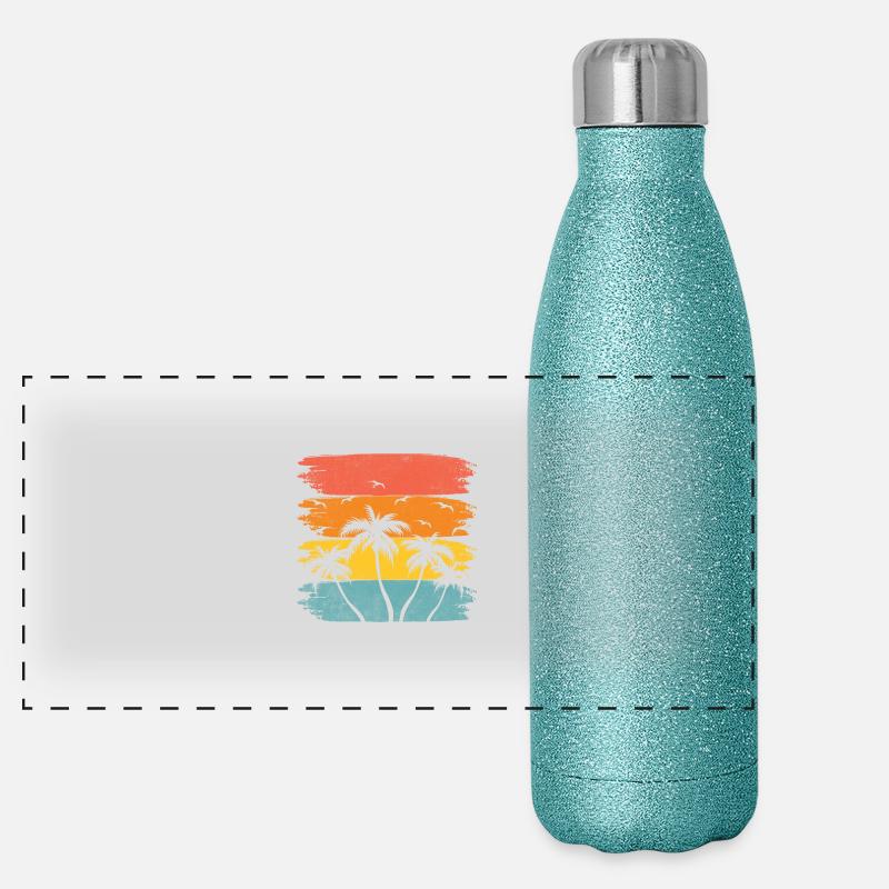 été plage palmier cocotier Gourde isotherme panoramique pailletée 500 ml