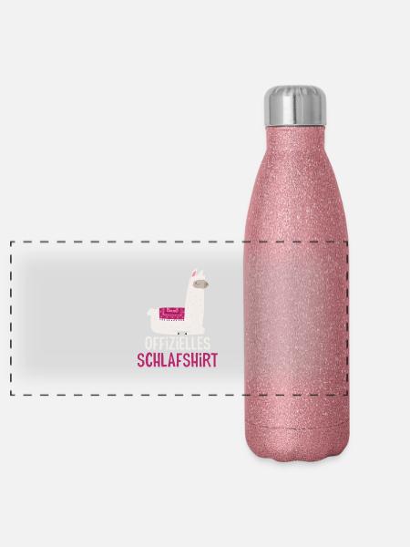 Lama Offizielles Schlafshirt Alpaka Tier - Panorama Glitzer Isolierflasche 500 ml - Pink Glitzer - Vorne