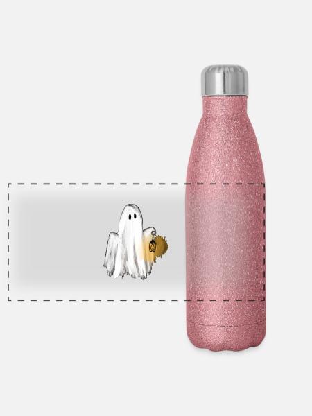 Spooky Season - Little Ghost with Lantern - Panoramic Glitter Thermal Bottle 500 ml - pink glitter - Front