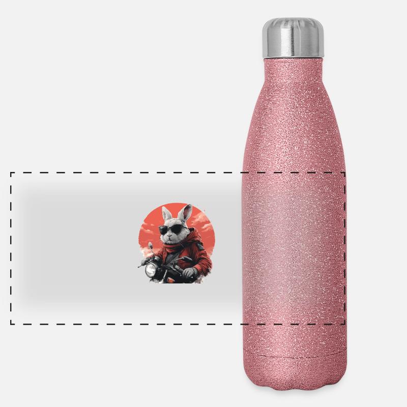 Lustiger Hase, Osterhase auf Motorrad Panorama Glitzer Isolierflasche 500 ml