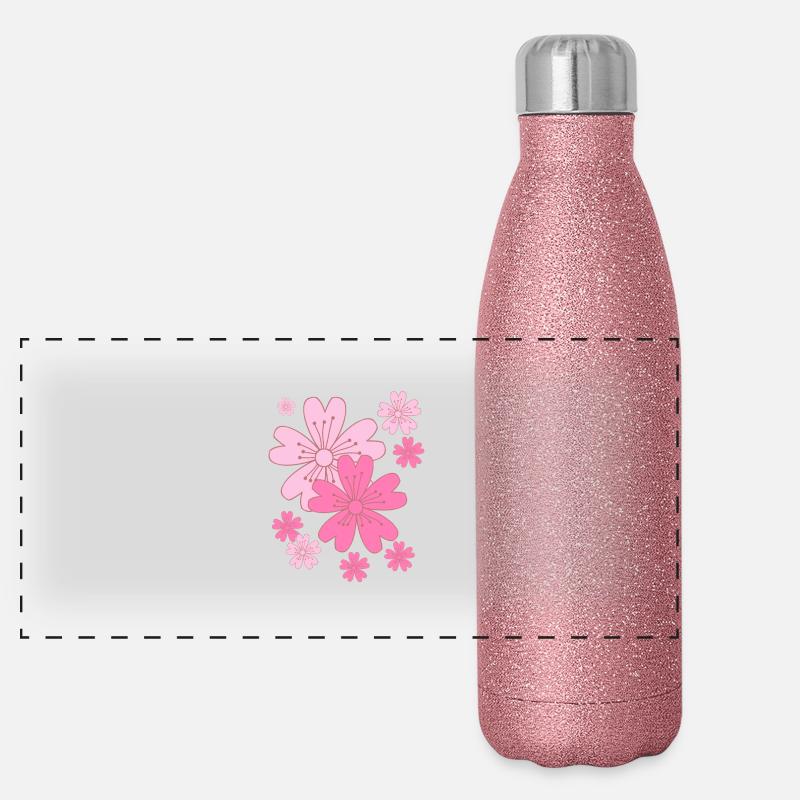 Fallende Sakura Kirschblüten Panorama Glitzer Isolierflasche 500 ml