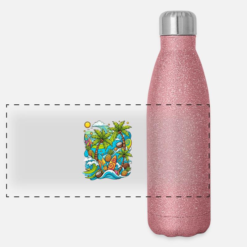 Tropical holiday pattern Panoramic Glitter Thermal Bottle 500 ml