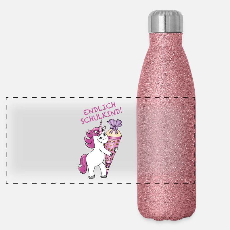 School enrollment Unicorn with sugar cone Back to school Panoramic Glitter Thermal Bottle 500 ml