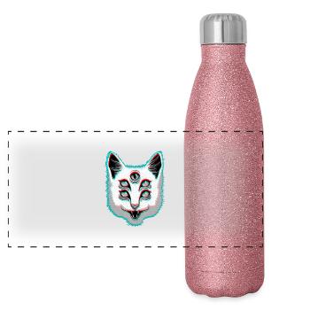 Glitch Cat - Gourde isotherme panoramique pailletée 500 ml - paillettes roses - Devant