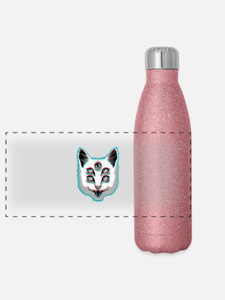 Glitch Cat - Panorama Glitzer Isolierflasche 500 ml - Pink Glitzer - Vorne