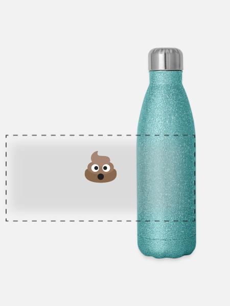 Poo Emoji-Gesicht! Retro Design! - Panorama Glitzer Isolierflasche 500 ml - Blau Glitzer - Vorne
