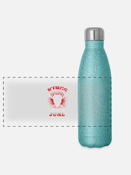 Juni - König - Geburtstag - 3 - EN - Panorama Glitzer Isolierflasche 500 ml - Blau Glitzer - Vorne