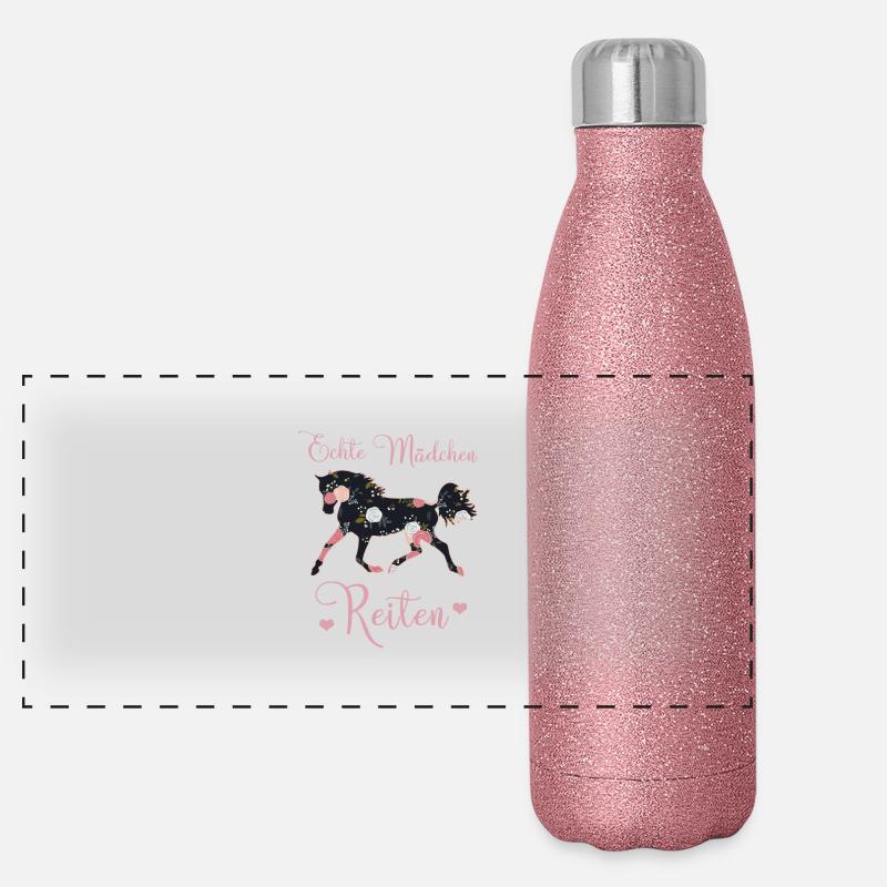 Echte Mädchen Reiten Pferde Geschenkidee Panorama Glitzer Isolierflasche 500 ml