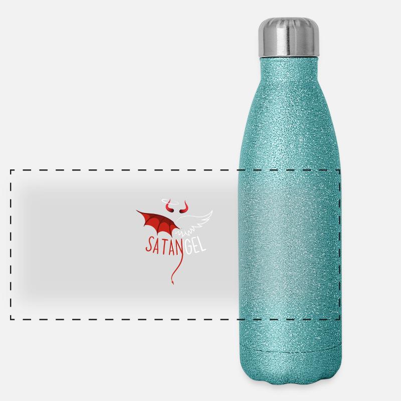SatAngel - Satan und Engel - halb Teufel, halb Engel Panorama Glitzer Isolierflasche 500 ml