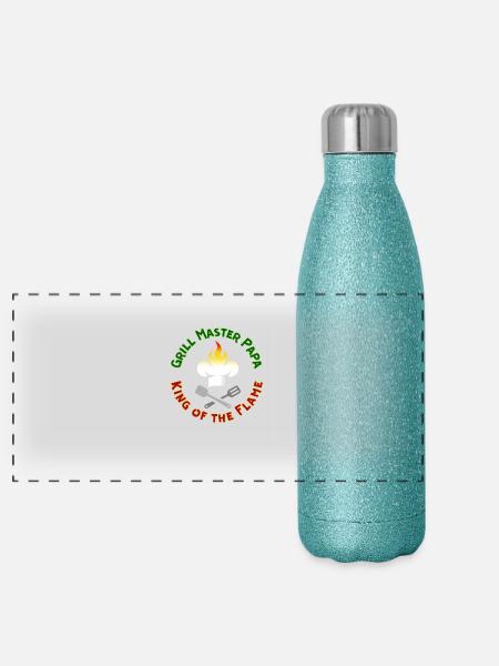 Grill Master Papa King of the Flame BBQ - Panoramic Glitter Thermal Bottle 500 ml - blue glitter - Front