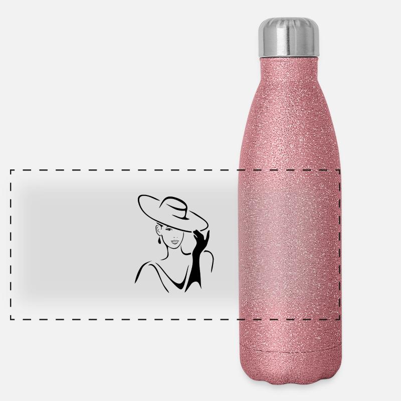 Schöne Dame mit Hut und Handschuhen Panorama Glitzer Isolierflasche 500 ml