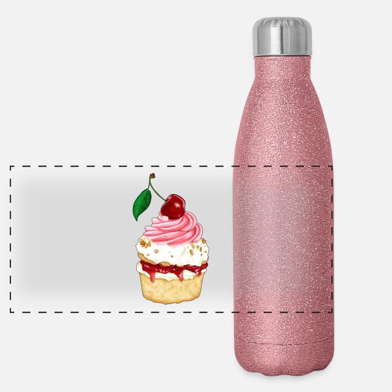 Black Forest Cherry Tart Panoramic Glitter Thermal Bottle 500 ml