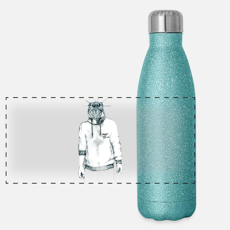 Mensch mit Spinnenkopf im Kapuzenpullover Panorama Glitzer Isolierflasche 500 ml