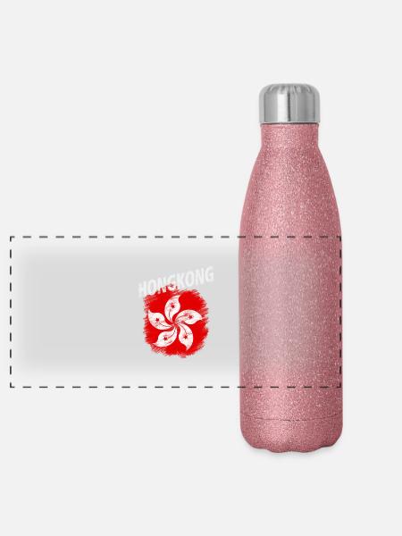 Hongkong - Panorama Glitzer Isolierflasche 500 ml - Pink Glitzer - Vorne