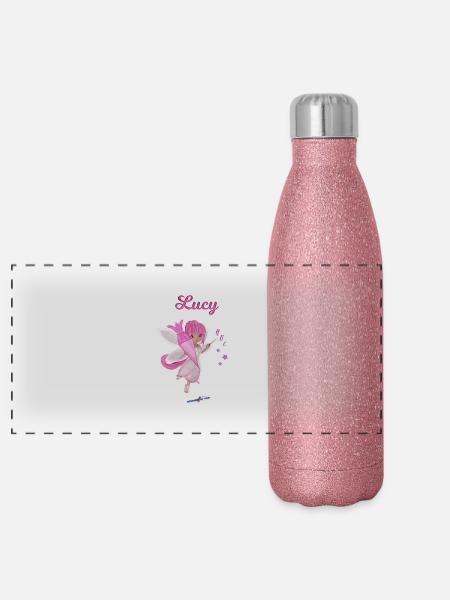 Einschulung Lucy - Panorama Glitzer Isolierflasche 500 ml - Pink Glitzer - Vorne