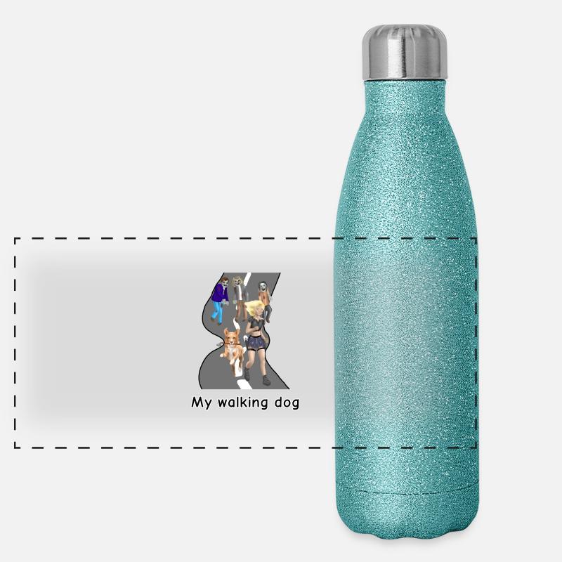 Zombie RunEdition : chien promenant Gourde isotherme panoramique pailletée 500 ml