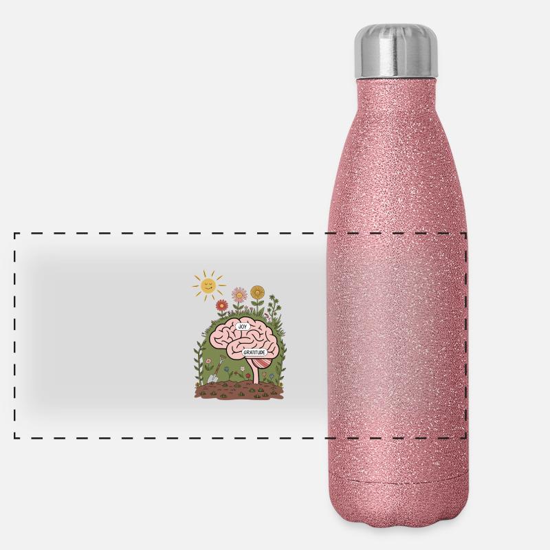 Grow Joy and Gratitude - Mindful Brain Garden Art Panoramic Glitter Thermal Bottle 500 ml
