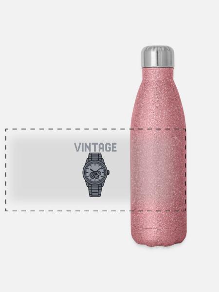 Une montre vintage argentée respire le flair - Gourde isotherme panoramique pailletée 500 ml - paillettes roses - Devant