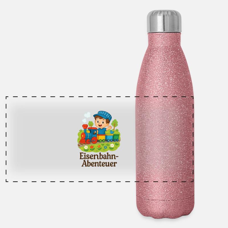 Eisenbahn Abenteuer Kindermotiv Panorama Glitzer Isolierflasche 500 ml