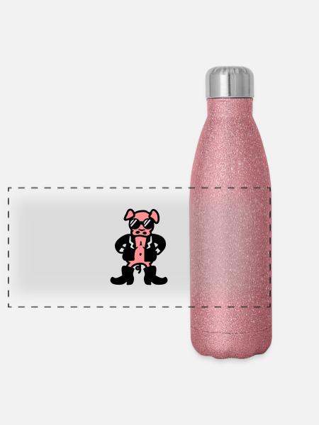 Truie frais - Gourde isotherme panoramique pailletée 500 ml - paillettes roses - Devant