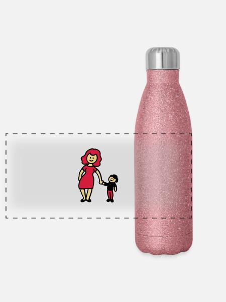 Mother / grandmother + Child 3 - Panoramic Glitter Thermal Bottle 500 ml - pink glitter - Front