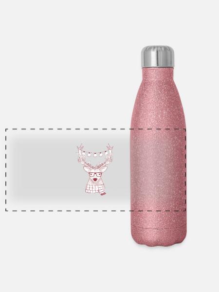 Refroidir Reindeer Conception - Gourde isotherme panoramique pailletée 500 ml - paillettes roses - Devant
