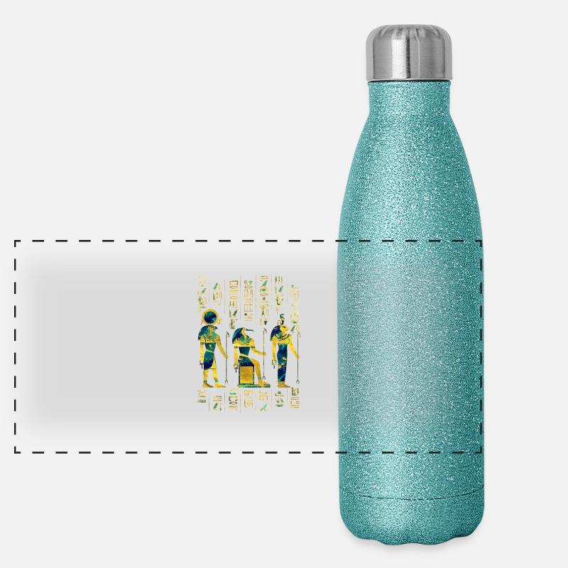 Egyptian Deities on hieroglyphics gold and marble Panoramic Glitter Thermal Bottle 500 ml