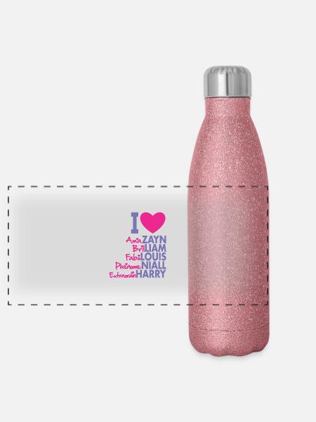 I Heart 1D - Panoramic Glitter Thermal Bottle 500 ml - pink glitter - Front