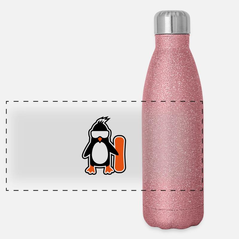 penguin - Panoramic Glitter Thermal Bottle 500 ml - pink glitter