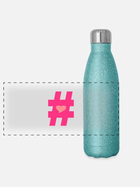 ❤I Love Hashtag-Hashtag Symbol Vector Design❤ - Panoramic Glitter Thermal Bottle 500 ml - blue glitter - Front