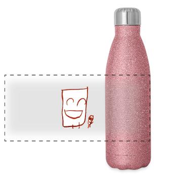 Happy fellas (white) - Panoramic Glitter Thermal Bottle 500 ml - pink glitter - Front