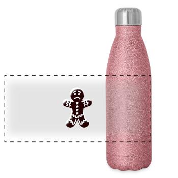 Bad Mood Gingerbread Man Christmas Biscuits - Panoramic Glitter Thermal Bottle 500 ml - pink glitter - Front