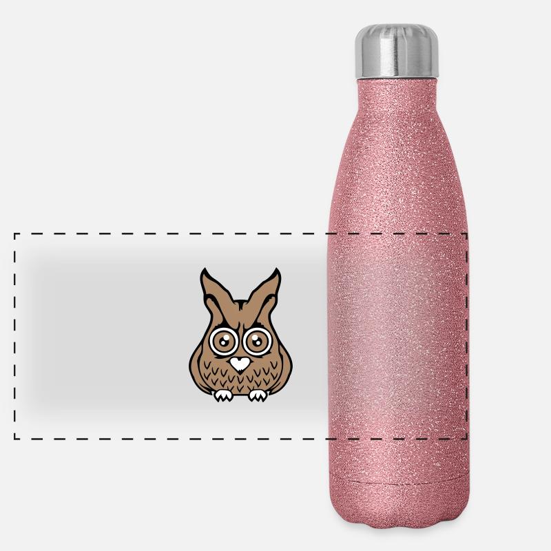 Eule Vogel Uhu guckt gruselig große Horror Augen Panorama Glitzer Isolierflasche 500 ml