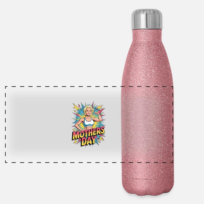 Fit Mom Power – Popart Motiv zum Muttertag Panorama Glitzer Isolierflasche 500 ml