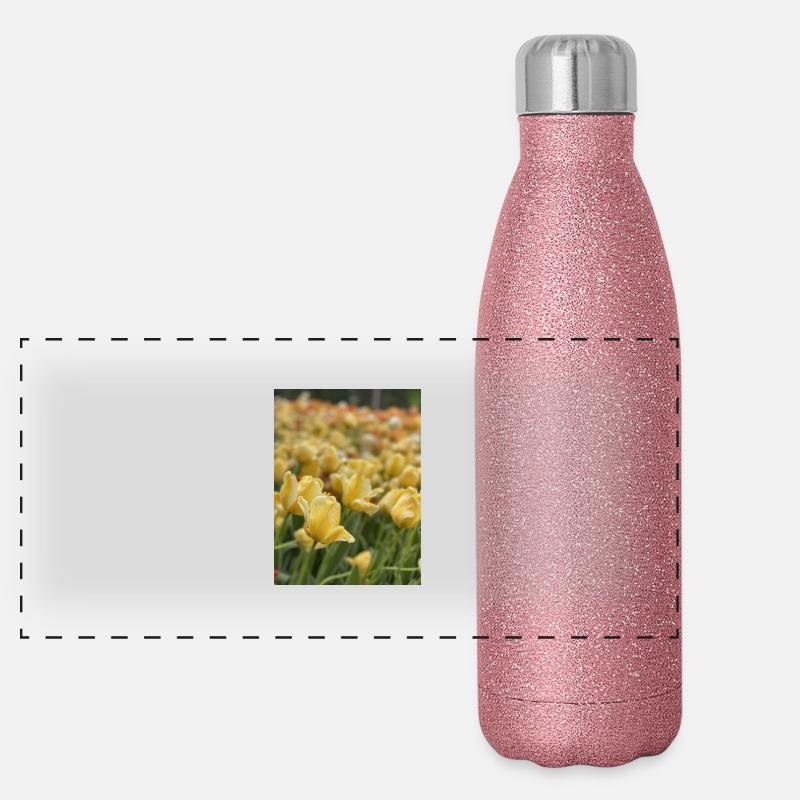 Tulpenmeer gelb Panorama Glitzer Isolierflasche 500 ml