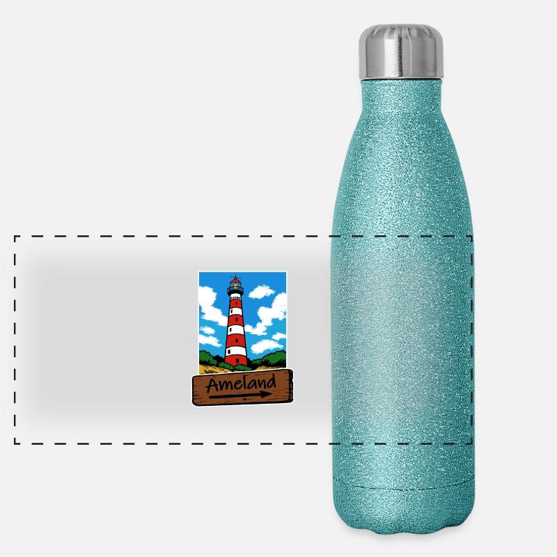 Ameland Leuchtturm Urlaub Panorama Glitzer Isolierflasche 500 ml