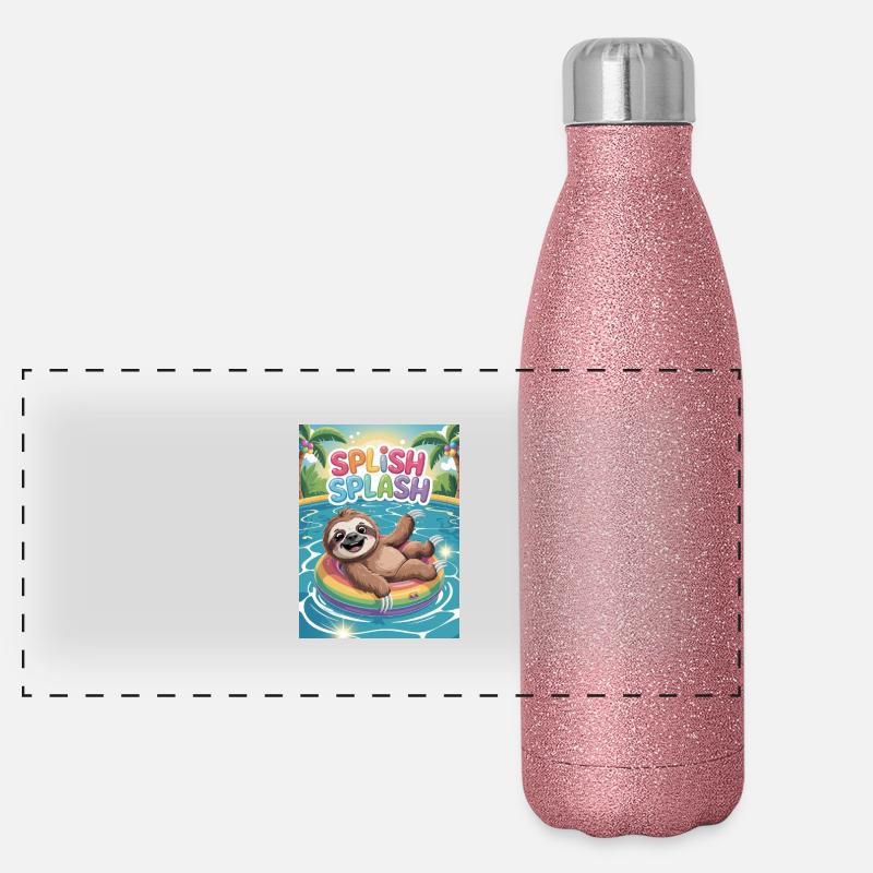 Faultier badet, Sommerferien, splish splash Panorama Glitzer Isolierflasche 500 ml