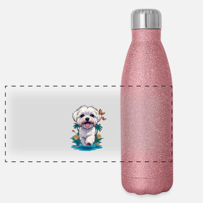 Chiot Maltais 🐾 Gourde isotherme panoramique pailletée 500 ml