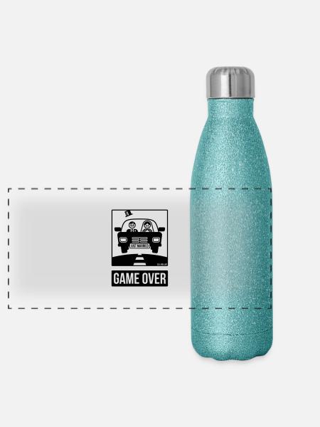 Just Married – Game Over (2C) - Panorama Glitzer Isolierflasche 500 ml - Blau Glitzer - Vorne