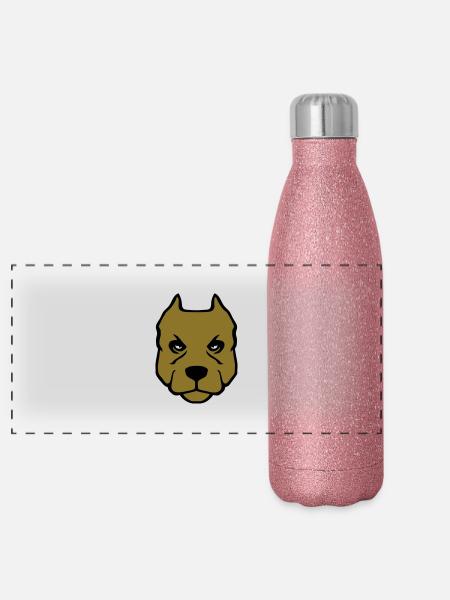 American Pit Bull Terrier dog head drawing - Panoramic Glitter Thermal Bottle 500 ml - pink glitter - Front
