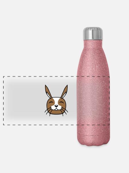 Hase Lustig Gesicht Lächeln glücklich freundlich - Panorama Glitzer Isolierflasche 500 ml - Pink Glitzer - Vorne