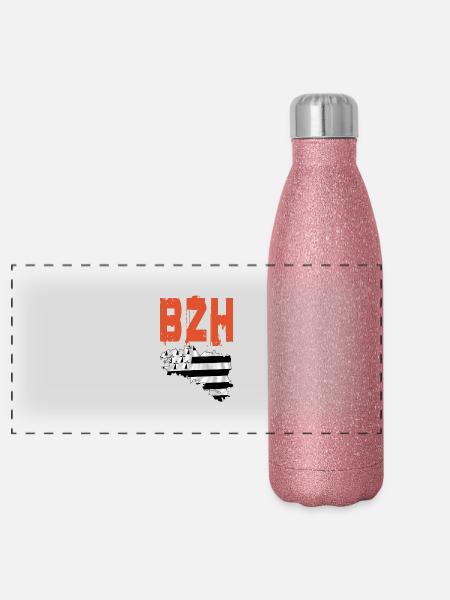 bzh - Gourde isotherme panoramique pailletée 500 ml - paillettes roses - Devant