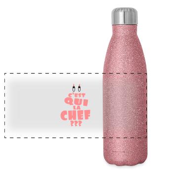 C'est qui la chef - Gourde isotherme panoramique pailletée 500 ml - paillettes roses - Devant