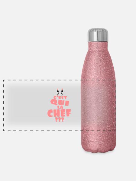 C'est qui la chef - Gourde isotherme panoramique pailletée 500 ml - paillettes roses - Devant