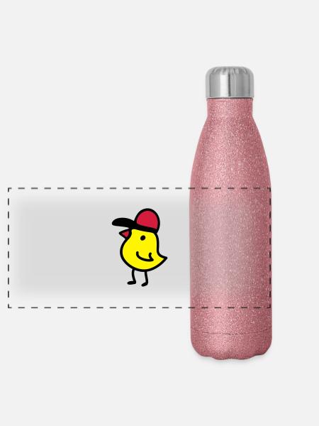 Poussins Cappy 3 - Gourde isotherme panoramique pailletée 500 ml - paillettes roses - Devant