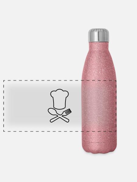chef cuisinier - Gourde isotherme panoramique pailletée 500 ml - paillettes roses - Devant