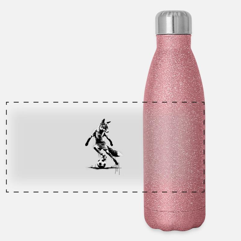 Fuchs spielt Fußball Panorama Glitzer Isolierflasche 500 ml