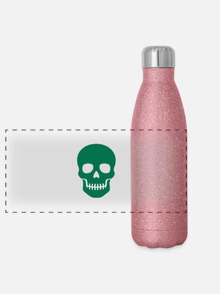 Skull: Symbol of eternity - Panoramic Glitter Thermal Bottle 500 ml - pink glitter - Front